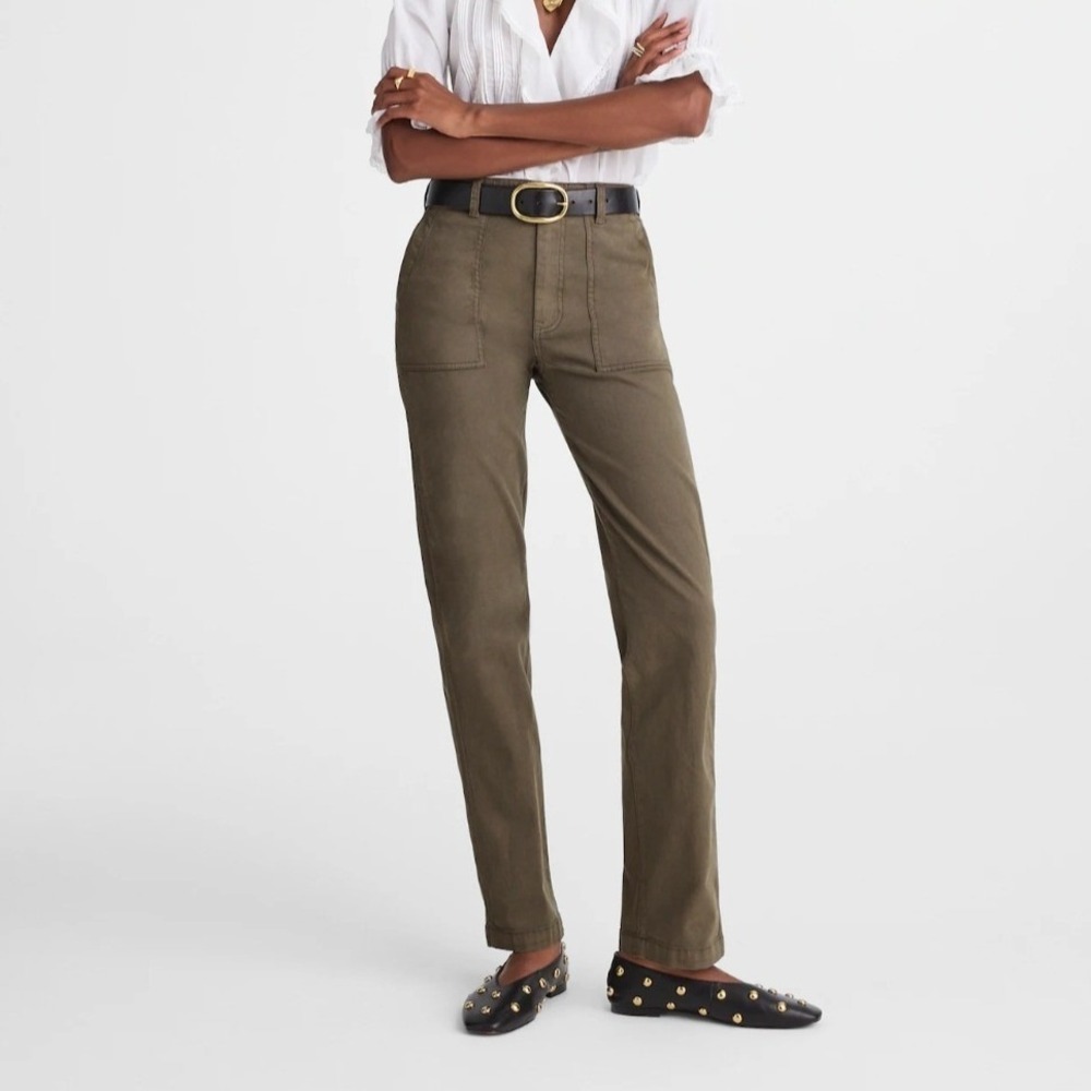 Madewell Utility Straight Leg Pants Faded Olive Green Neutral Minimalist 28